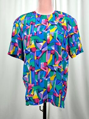 Vintage Casual Corner 100% Silk Abstract Princess Diana Blouse